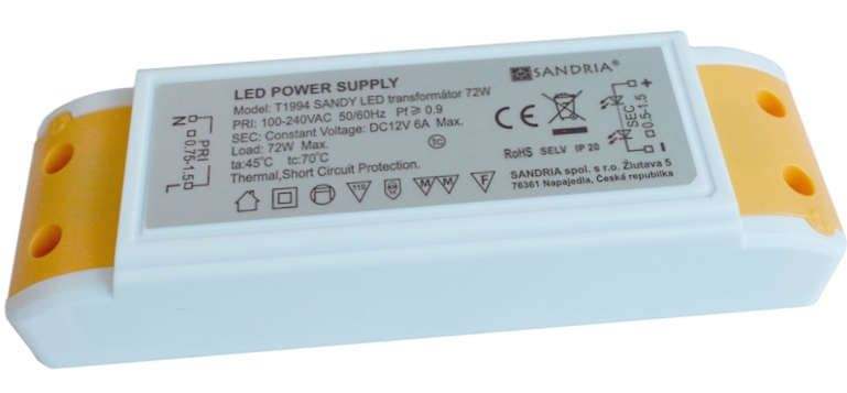 LED transformátor SANDRIA T1994 72W 12V DC