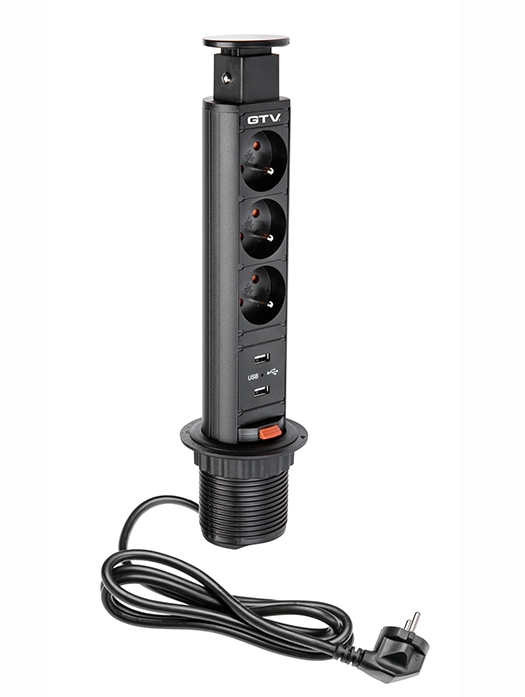 Výsuvná zásuvka s 2xUSB porty GTV AE-BPW3U60U-20 černá