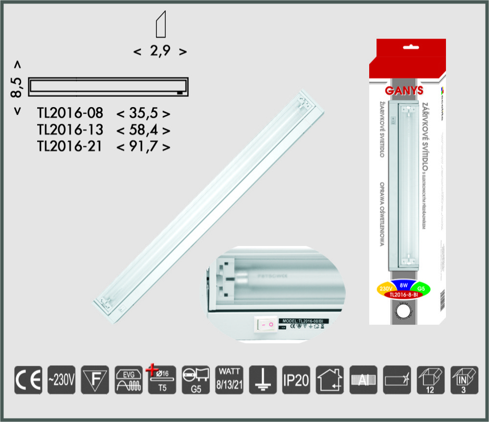 Zářivka Ecolite Ganys TL2016-13W bílá