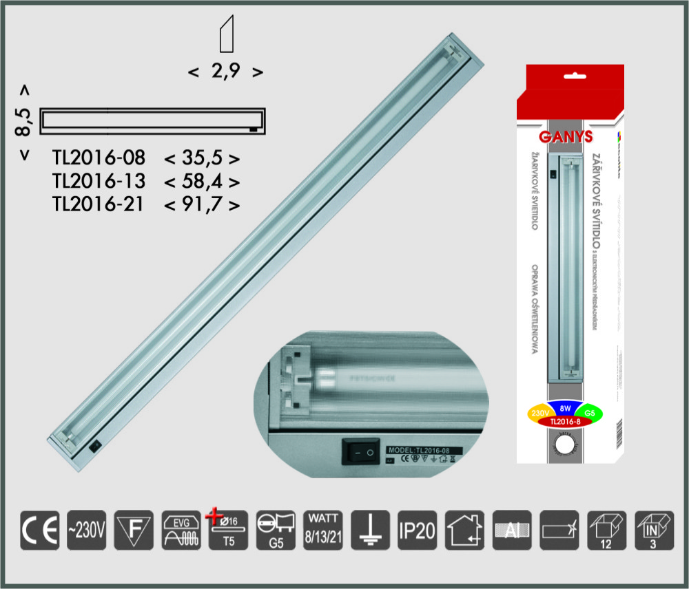 Zářivka Ecolite Ganys TL2016-21W stříbrná