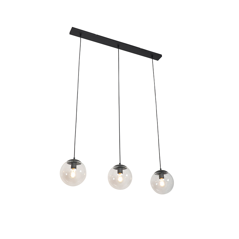 Art Deco závěsná lampa černá s čirým sklem 3-světlo - Pallon Mezzi