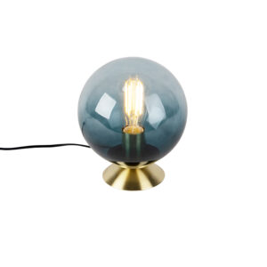 Art deco stolní lampa mosaz s modrým sklem - Pallon