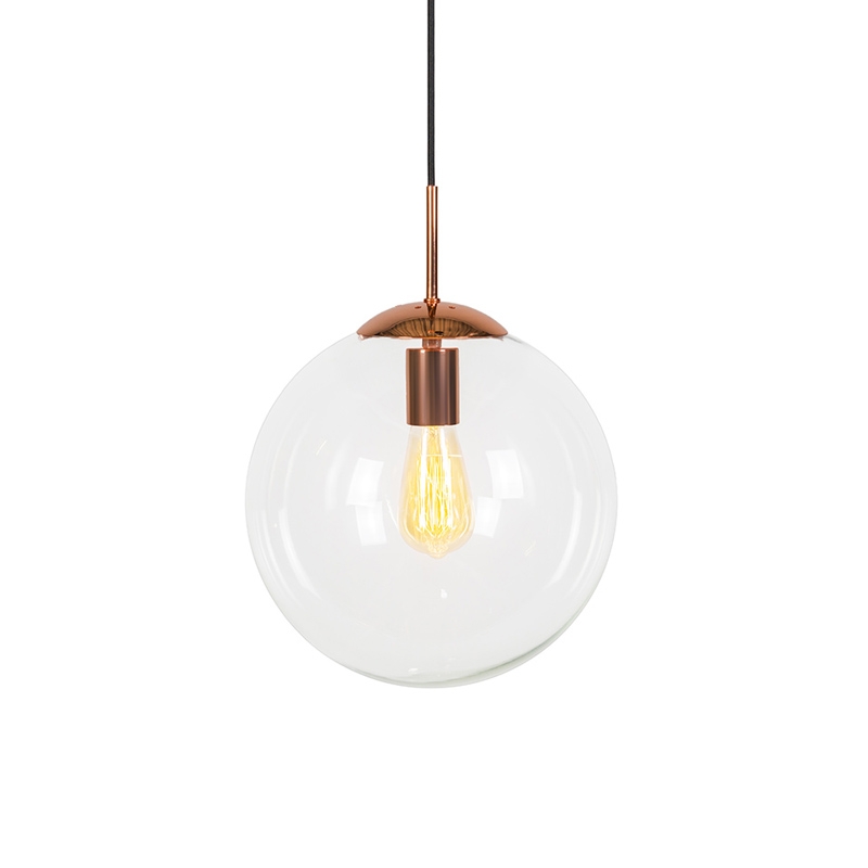 Art deco závěsná lampa měděná s čirým sklem 30 cm - Ball 30