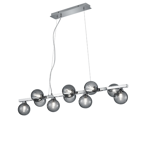 Art deco závěsná lampa ocel s kouřovým sklem 10 světel - Fon