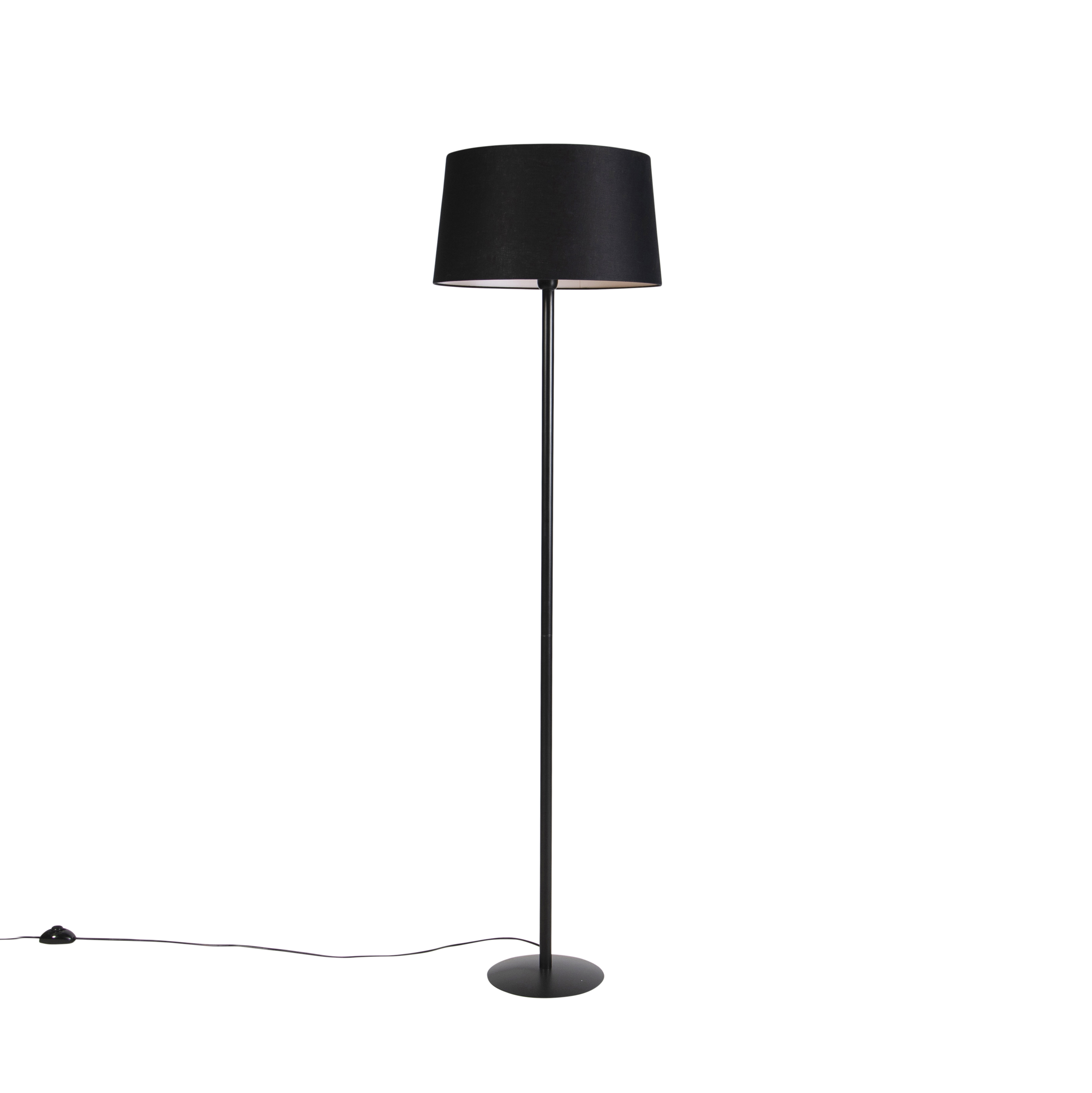 Černá stojací lampa s černým plátěným stínidlem 45 cm - Simplo