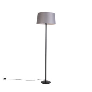 Černá stojací lampa s plátěným odstínem tmavě šedá 45 cm - Simplo