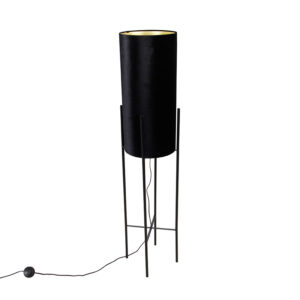 Designová stojací lampa černý sametový odstín černá se zlatem - Rich