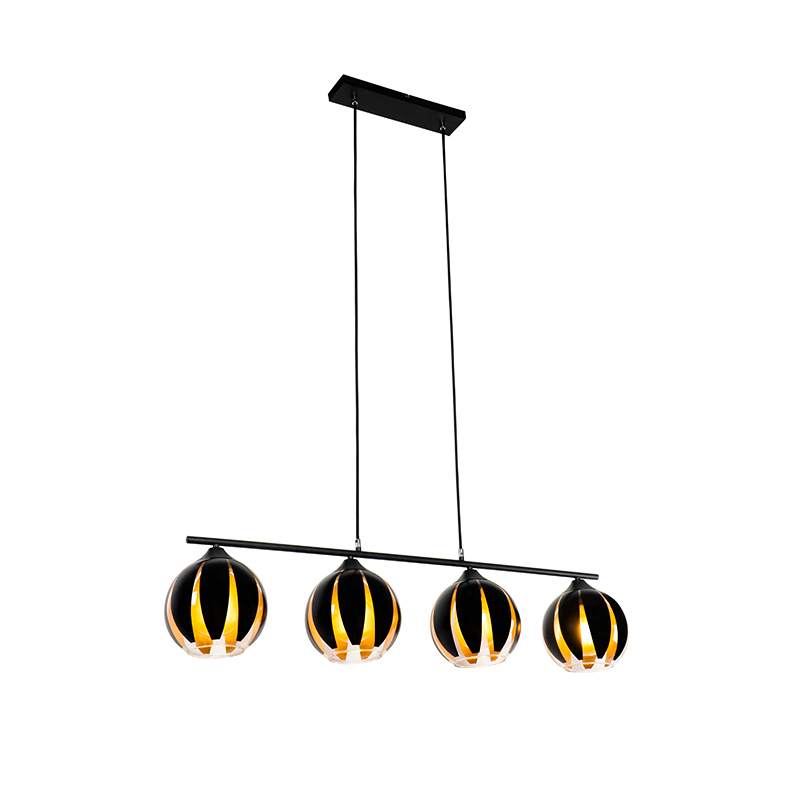 Designová závěsná lampa černá se zlatými 4 světly - Melone