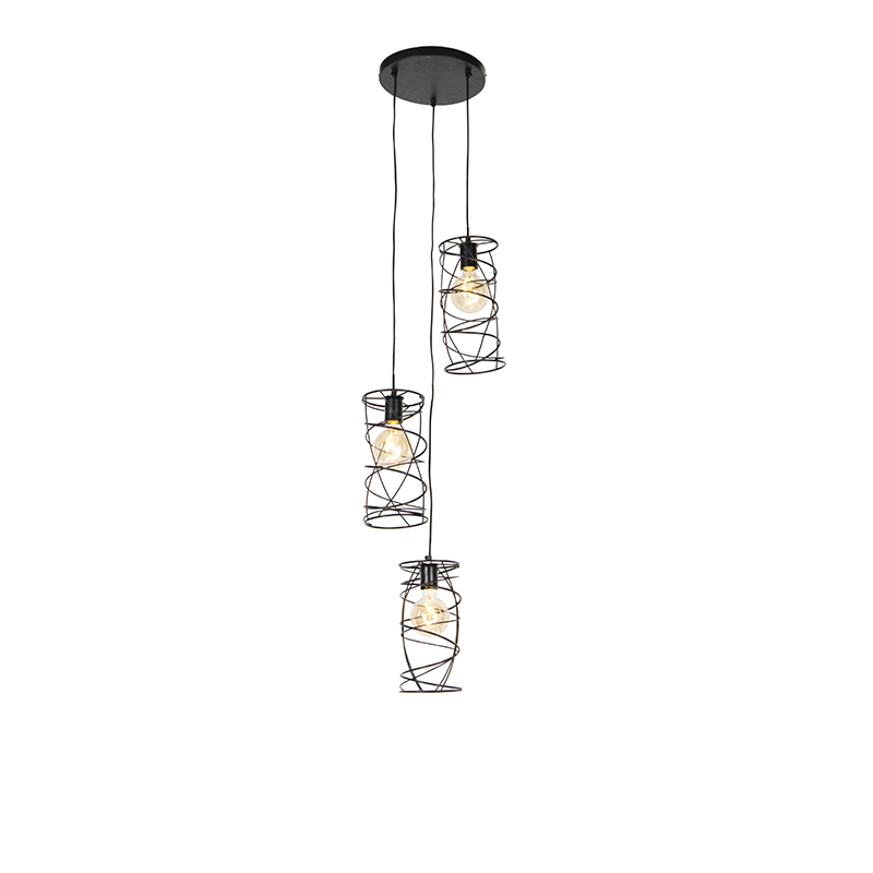 Designové závěsné svítidlo černé 3-světlo - Spira