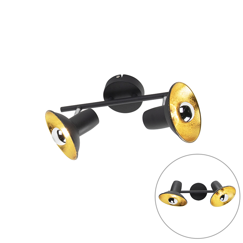 Designový nástěnný a stropní reflektor černý se zlatým 2 světlem - Avril