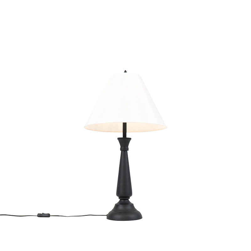Klasická stolní lampa černá se smetanovým odstínem - Taula