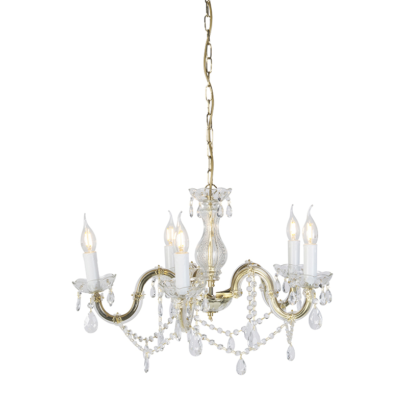 Lustr transparentní se zlatými 5 světly - Marie Terezie