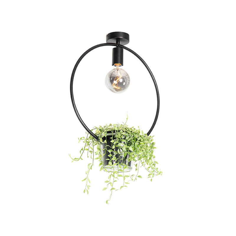 Moderne plafondlamp zwart met glas rond - Roslini