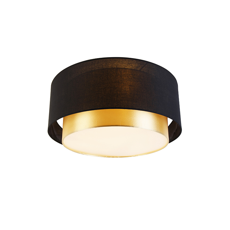 Moderne plafonnière zwart met goud 50 cm 3-lichts - Drum Duo