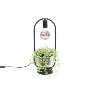 Moderne tafellamp zwart met glas plat rond - Roslini