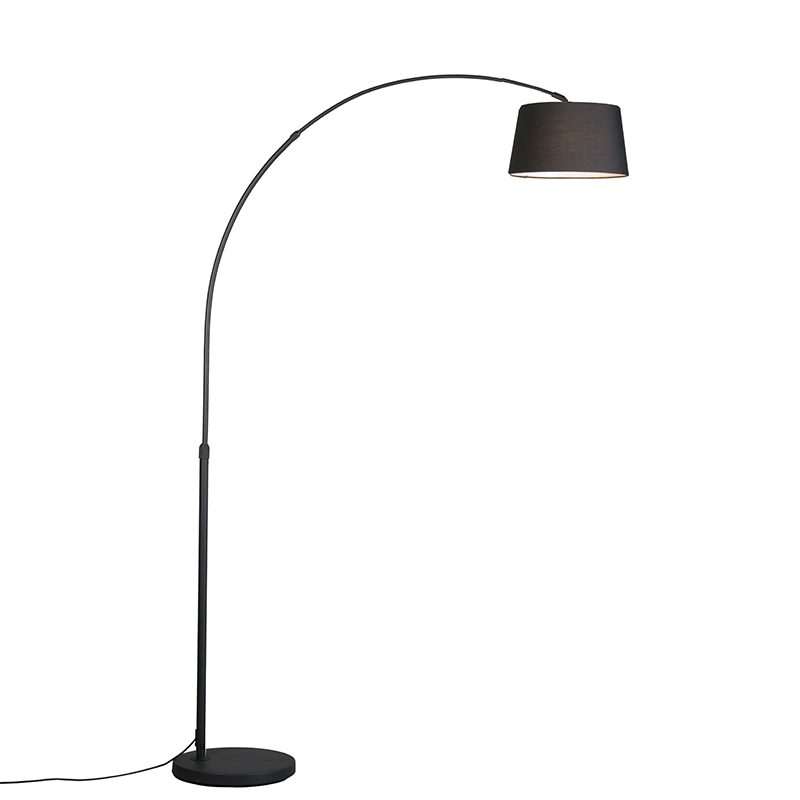 Moderní oblouková lampa černá s odstínem černé látky - Arc Basic