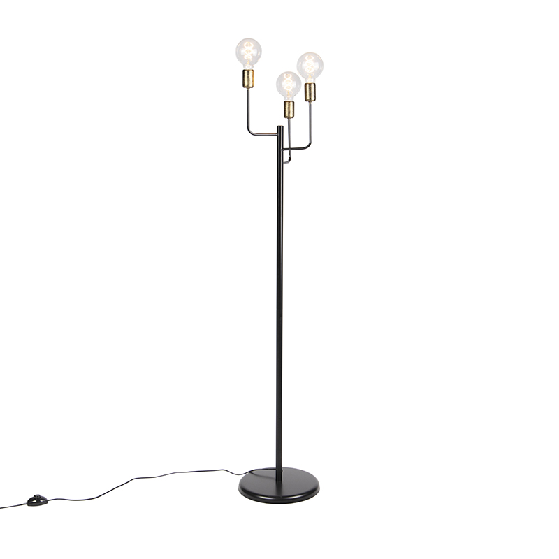 Moderní stojací lampa černá se zlatým svítidlem 3-light - Facile