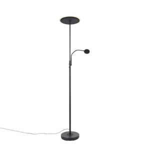 Moderní stojací lampa černá včetně LED s dálkovým ovládáním a čtecím ramenem - Strela