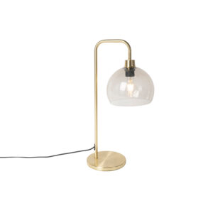 Moderní stolní lampa mosazná s kouřovým sklem - Malý