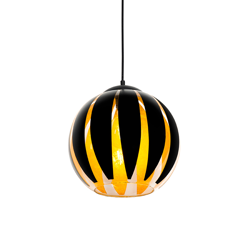 Moderní závěsná lampa černá se zlatem - Melone