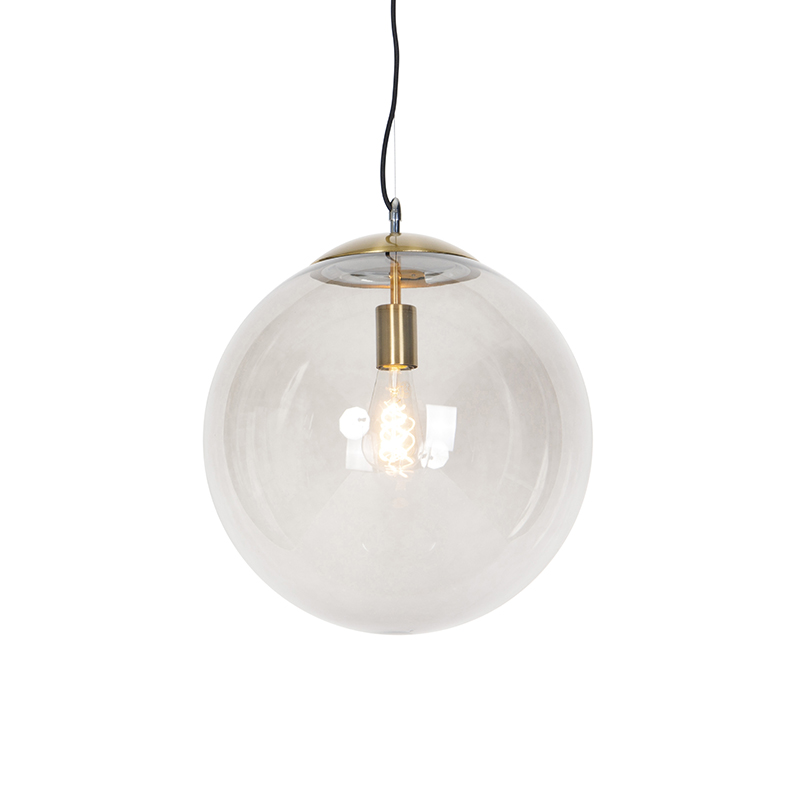 Moderní závěsná lampa mosazná s kouřovým sklem 40 cm - kulička