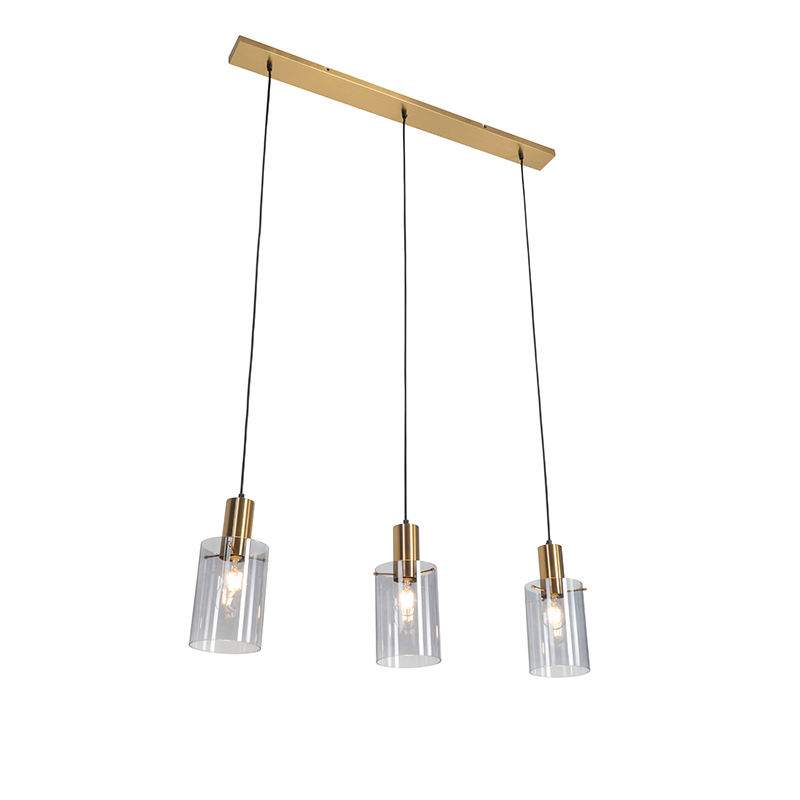 Mosazná závěsná lampa s kouřovým sklem 3-světlo - Vidra