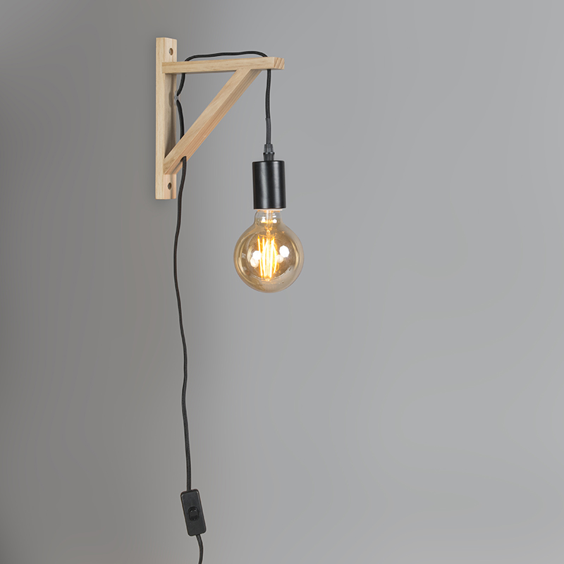 Nástěnná lampa dřevo s černou - Kata
