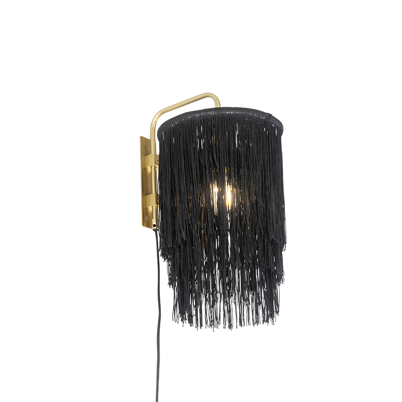 Orientální nástěnná lampa zlato černé odstín s třásněmi - Franxa