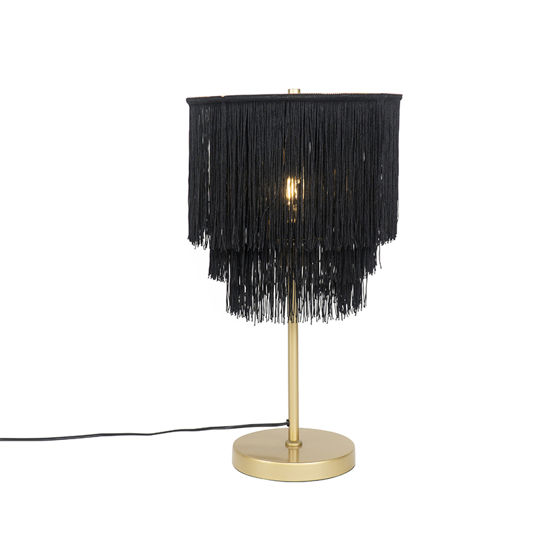 Orientální stolní lampa zlato černé odstín s třásněmi - Franxa