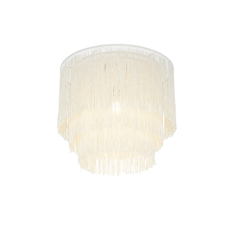 Orientální stropní svítidlo zlaté krémové stínění s třásněmi - Franxa