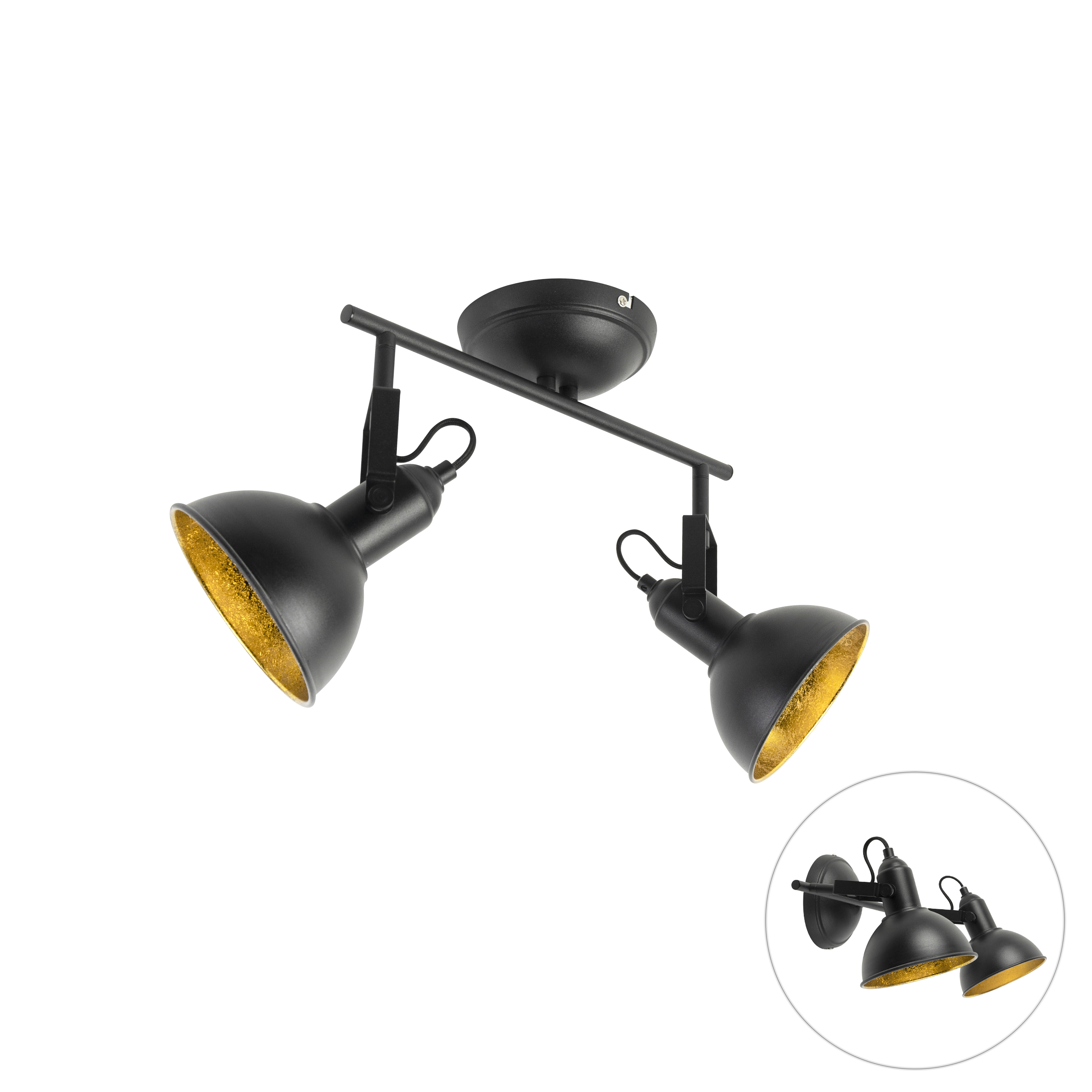 Průmyslová bodová černá se zlatými 2 světly - Tommy