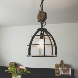 Průmyslová kulatá závěsná lampa černá ocel 34 cm - Arthur