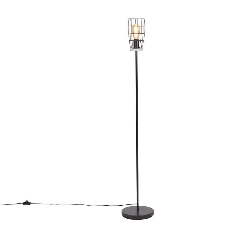 Průmyslová stojací lampa betonový vzhled s černou - Rohan