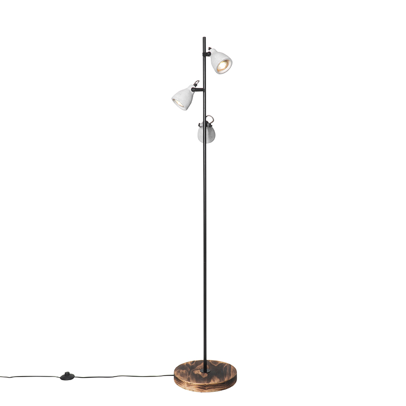 Průmyslová stojací lampa dřevo s betonem 3 -light - Creto