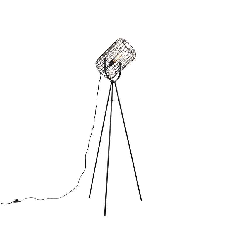 Průmyslová stojací lampa stativ ocel černá - Bliss Vefa