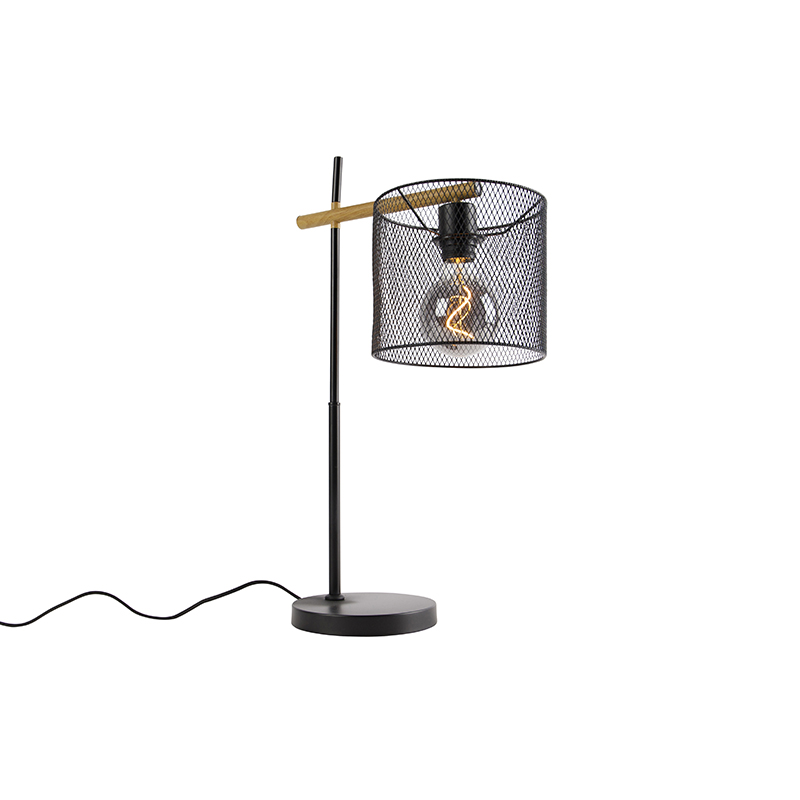 Průmyslová stolní lampa černá - Drum Mesh