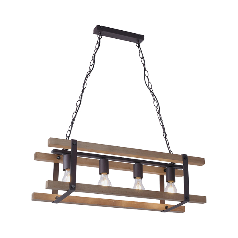 Průmyslová závěsná lampa černá se 4 světly ze dřeva - Planes