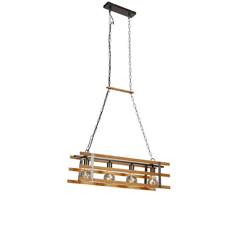 Průmyslová závěsná lampa černá se dřevem 80 cm 4-světlo - Paleta Mai