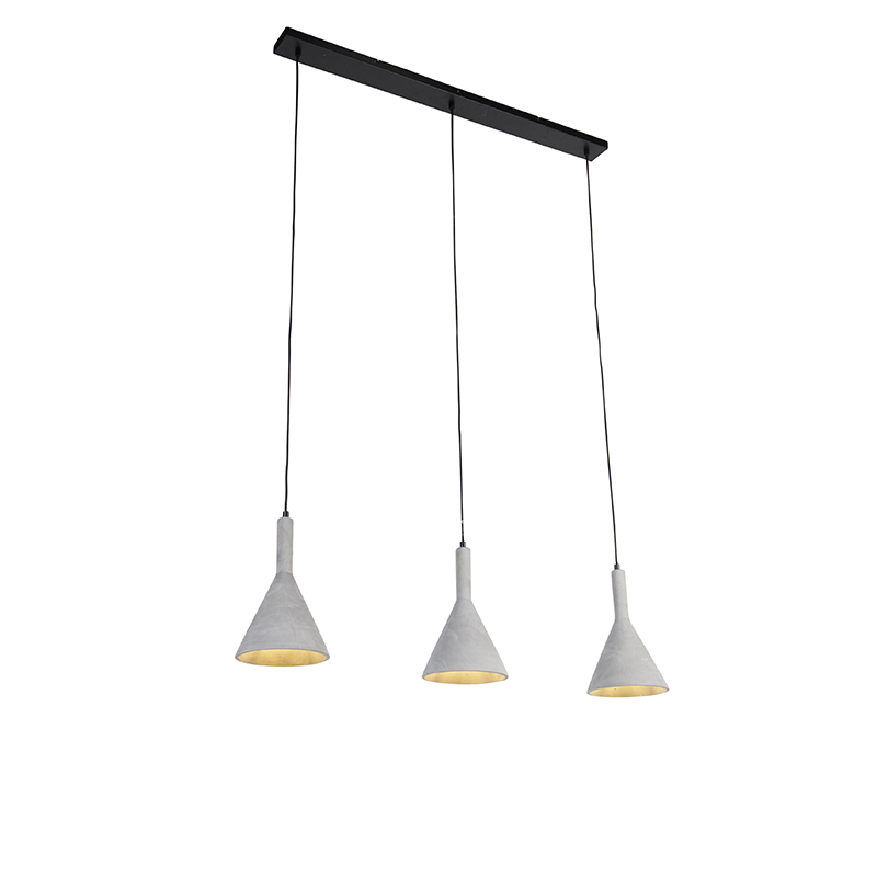 Průmyslová závěsná lampa šedá s černým 3 světlem - Steypa
