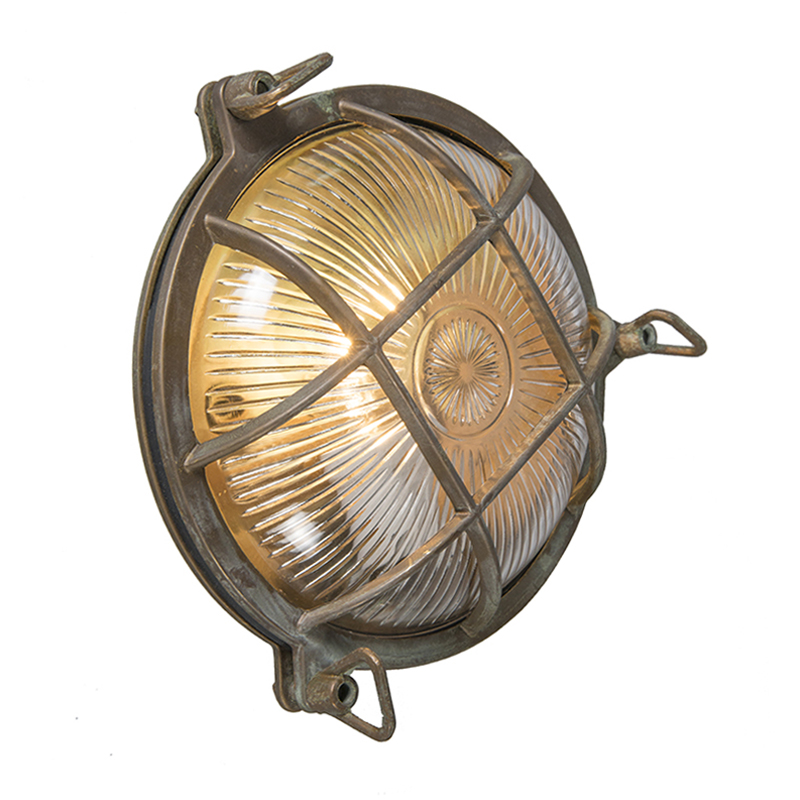 Retro nástěnná lampa hnědá IP44 - Nautica kulatá