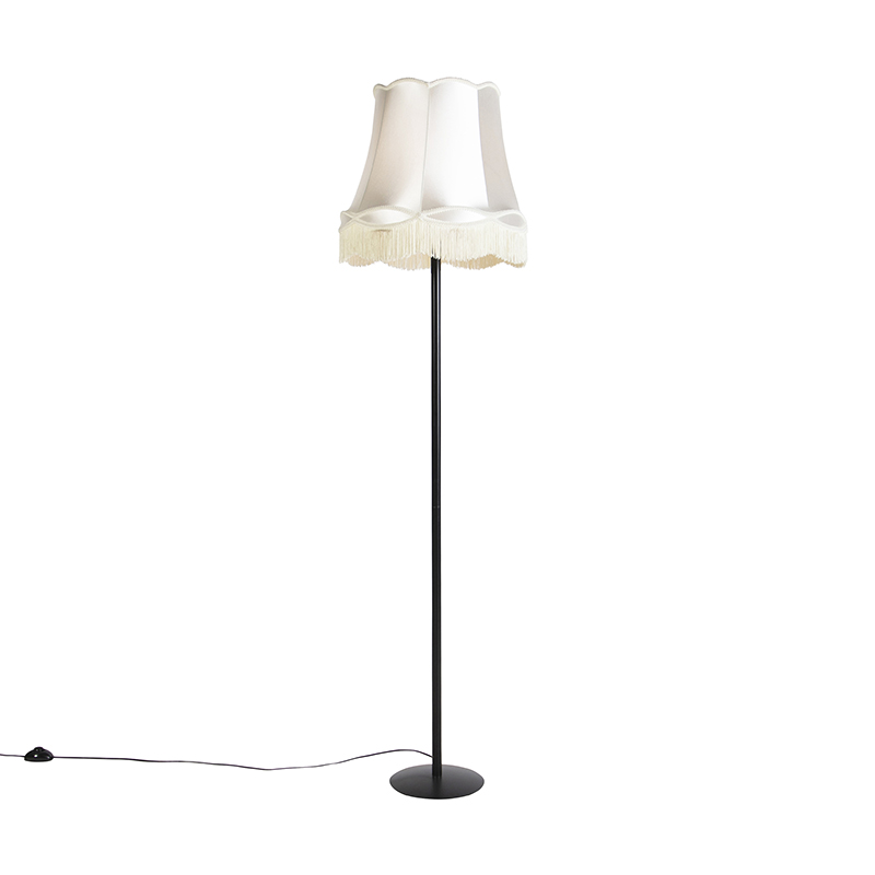 Retro stojací lampa černá s odstínem Granny krémová 45 cm - Simplo