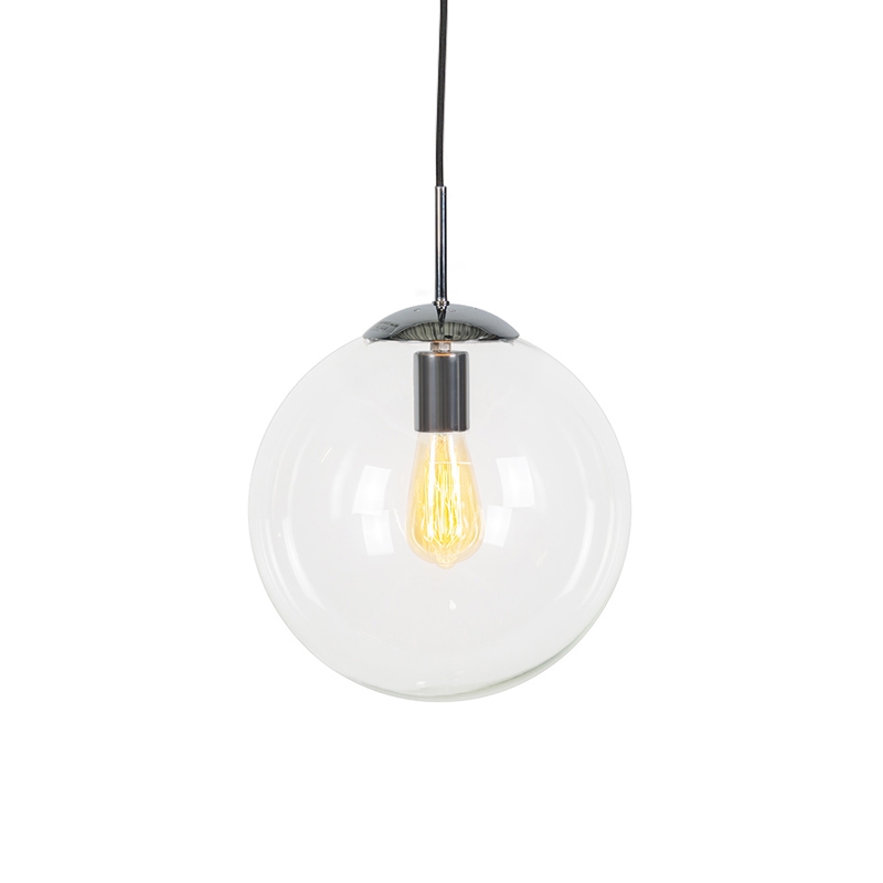 Skandinávská závěsná lampa chrom s čirým sklem - Ball 30