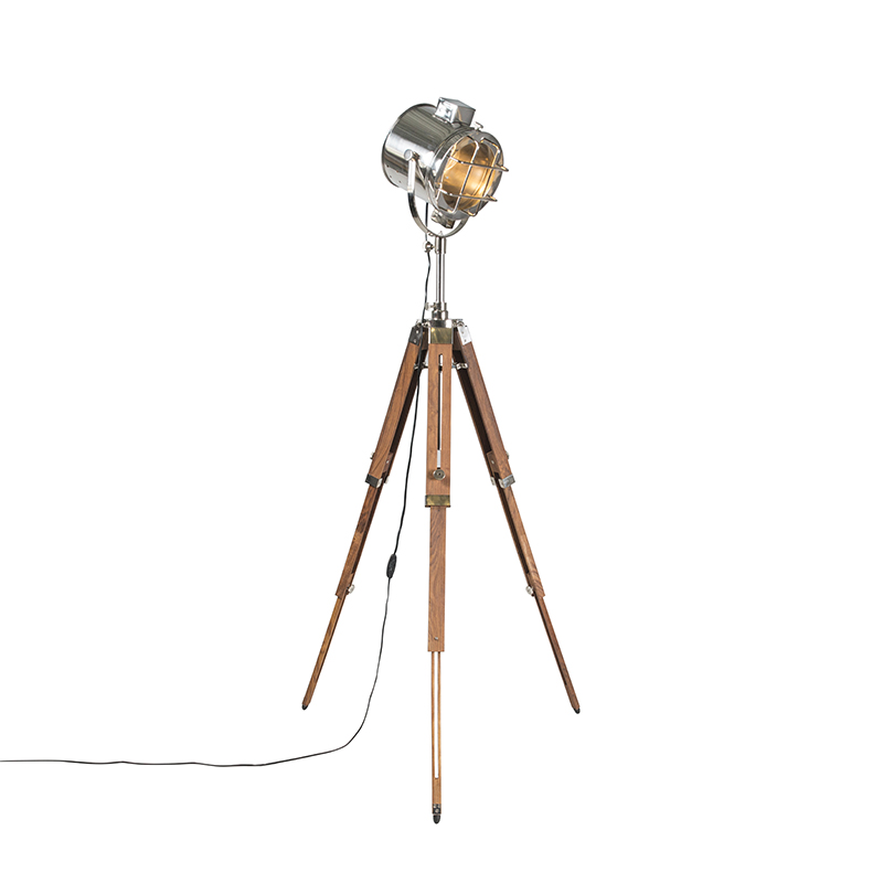 Stojací lampa s dřevěným stativem a studiovým bodem - Tripod Shiny