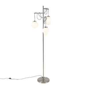 Stojací lampa ve stylu Art Deco ocel s opálovým sklem 3-světlo - Bolsena
