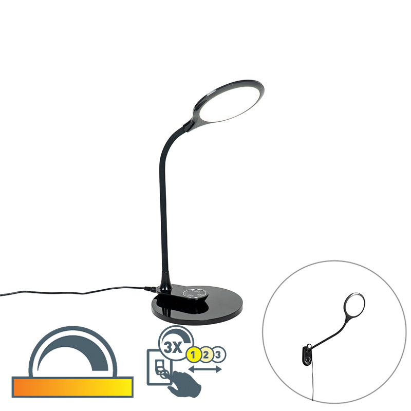 Stolní a nástěnná lampa černá včetně LED s dotykovým stmívačem - Joni