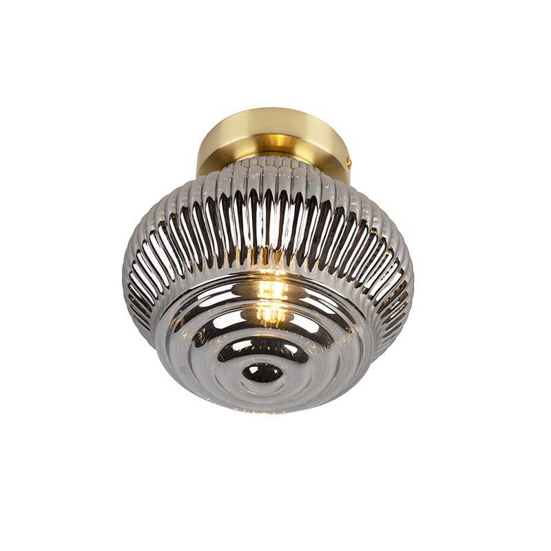 Stropní lampa ve stylu art deco mosaz s kouřovým sklem - Bolsena