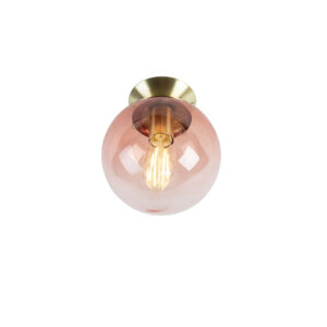 Stropní lampa ve stylu art deco mosaz s růžovým sklem - Pallon