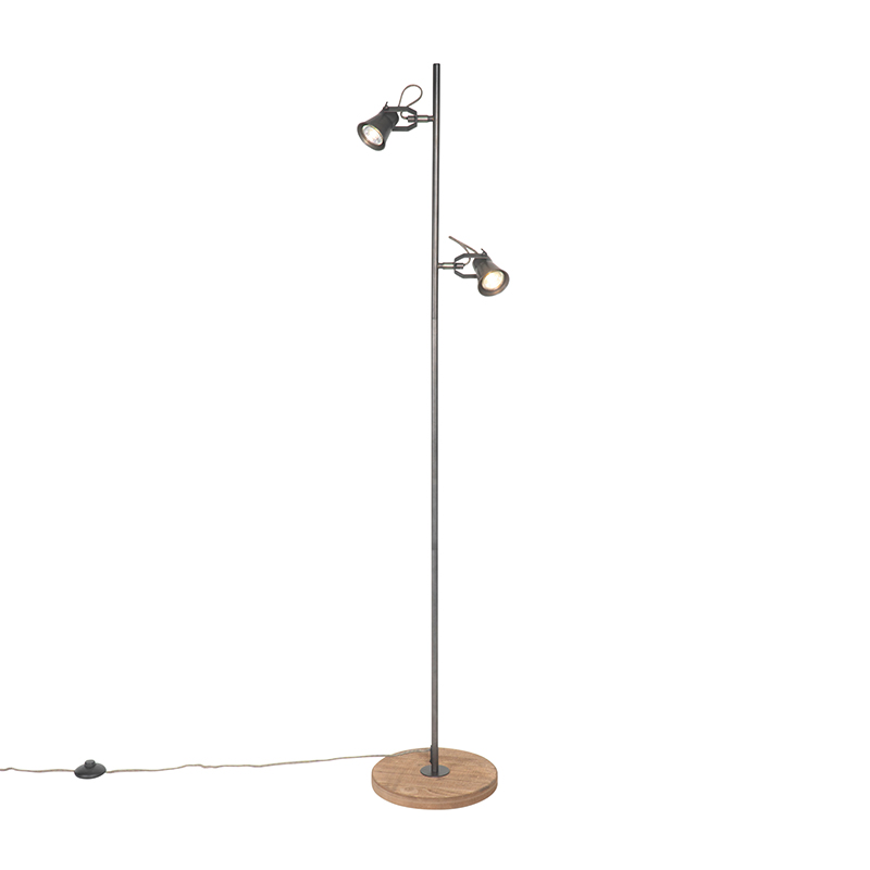 Venkovská stojací lampa černá se dřevem - Jelle