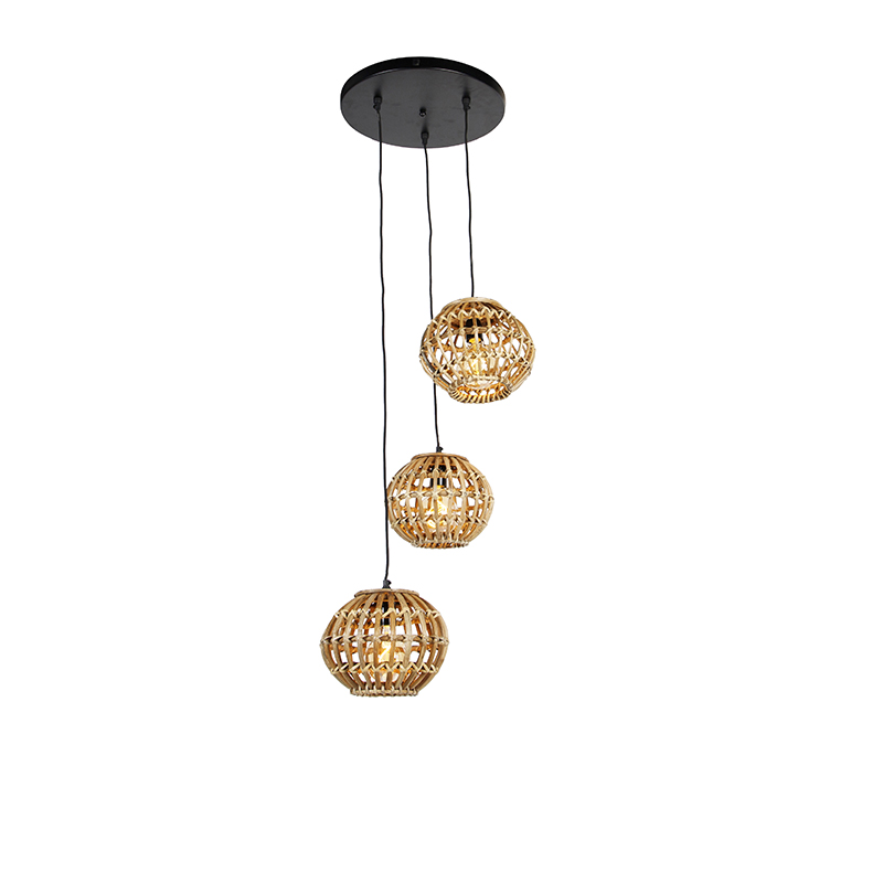 Venkovská závěsná lampa bambus 3-světlo - Canna