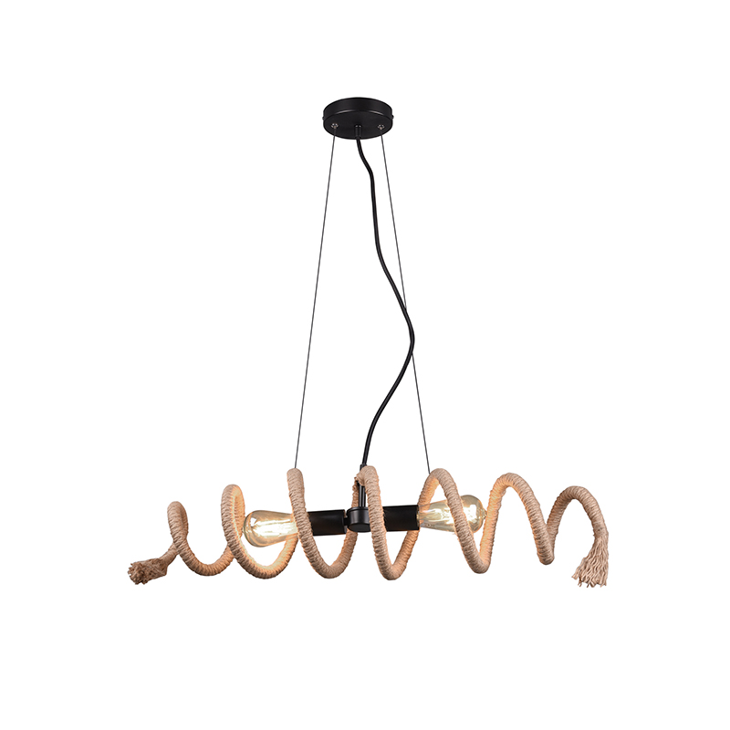 Venkovská závěsná lampa černá 2-světla s lanem - Eveline